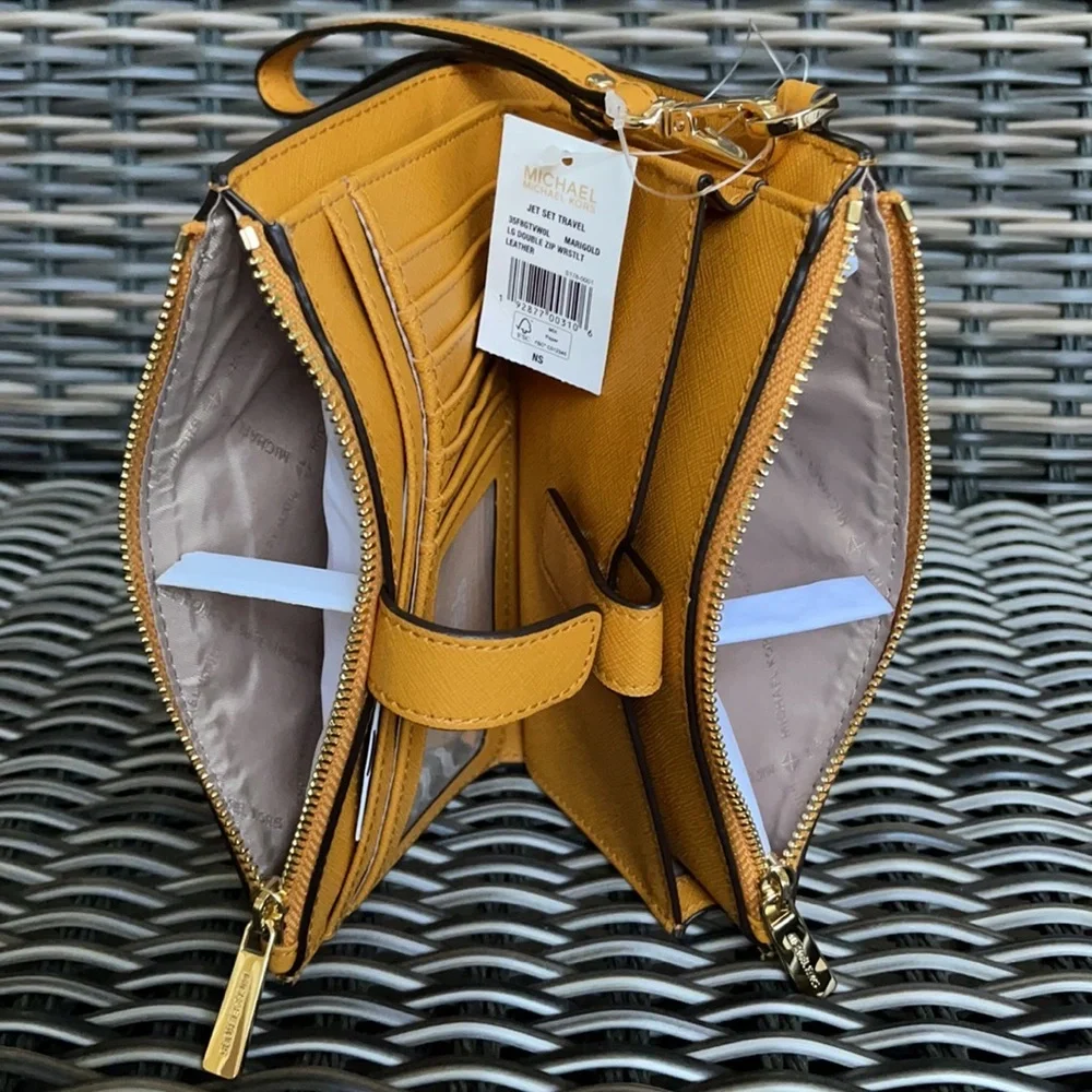 Michael Kors Jet Set Travel Marigold Double Zip Wristlet Leather